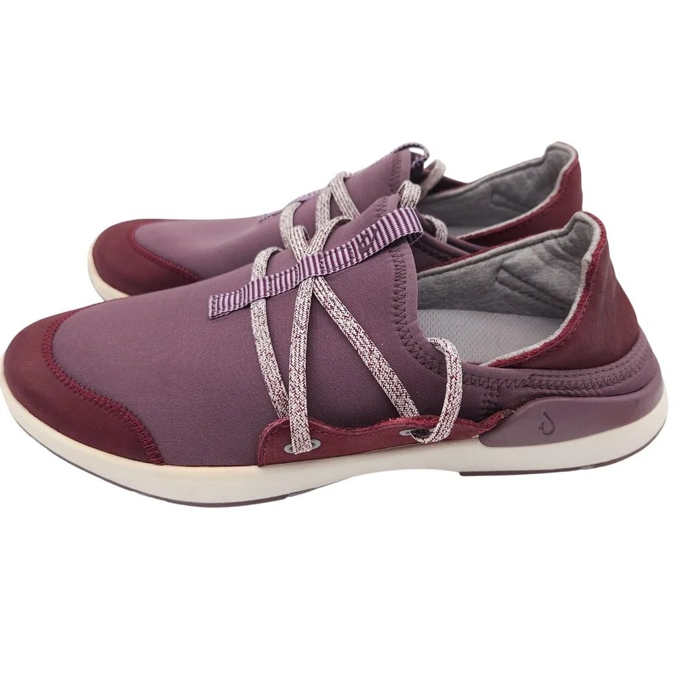 Olukai Miki Li‎ (Womens 8) Plum Purple Lace Up Slip On Shoes Sneaker Lightweight